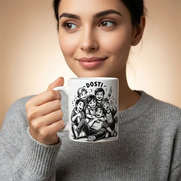 Ceramic_Friendship_Dosti_Illustrated_Coffee_Mug_&_Steel_Watch_&_Cotton_Regular_Fit_Splash_Graphic_T-Shirt_For_Unisex_Pack_Of_3