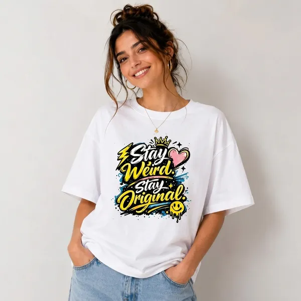 White_Cotton_Relaxed_Fit_Stay_Weird_Graphic_T-Shirt_For_Unisex