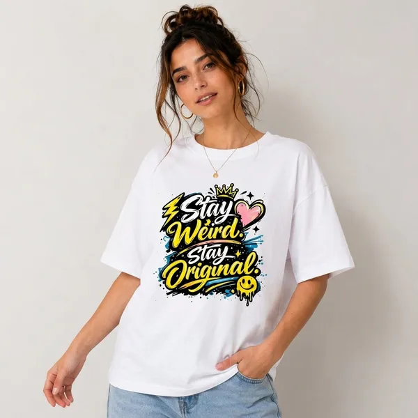 White_Cotton_Relaxed_Fit_Stay_Weird_Graphic_T-Shirt_For_Unisex