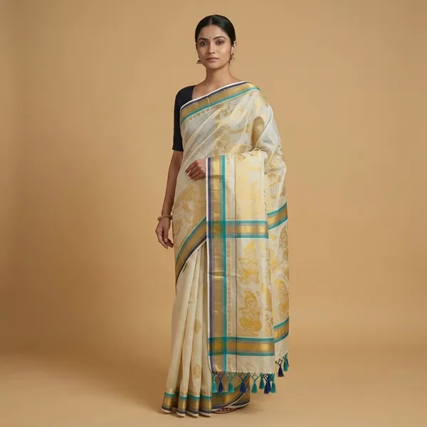 Kerala_Golden_Kasavu_Saree_For_Women_With_Baby_Krishna_Print