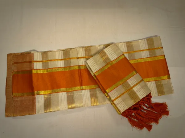 Kerala_Single_Tissue_Set_Mundu_(Mundum_Neriyathum)_Orange_And_Gold_Kerala_