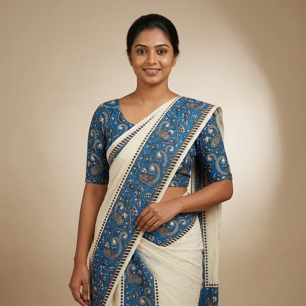 Cotton_Single_Set_Mundu_(Mundum_Neriyathum)_with_Block_Prints_With_Blouse