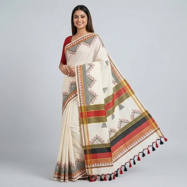 Cotton_Ethnic_Printed_Border_Saree-Multicolor_