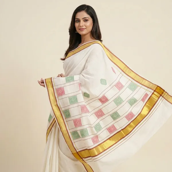 Kerala_Kasavu_Saree_With_Golden_Zari_Border_&_Embrodary_