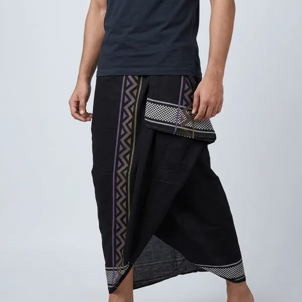 Men'S_Black_Cotton_Dhoti_With_Geometric_Border_Print
