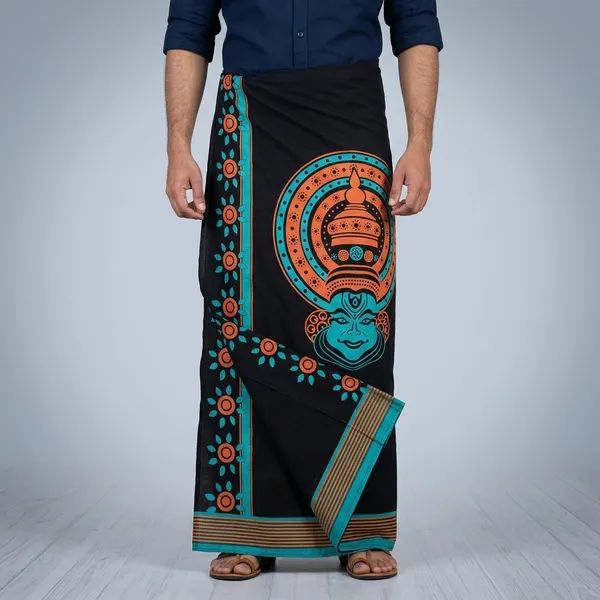 Mens_Cotton_Mundu_With_Geometric_Design_Of_Kathakali