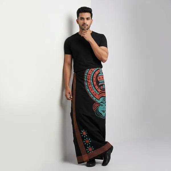 Mens_Cotton_Mundu_With_Geometric_Design_Of_Kathakali