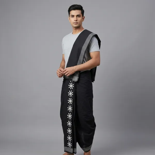 Men'S_Black_Cotton_Dhoti_With_Geometric_Border_Print