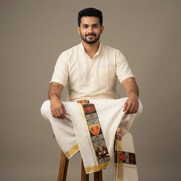 Men'S_White_Printed_Single_Mundu_/_Otta_Mundu_/_Lungi_(South_Indian_Kerala_Dhoti)_Kathakali_Print_Border