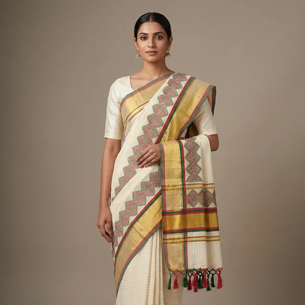 Cotton_Saree_With_Geometric_Embroidery_-Off_White_