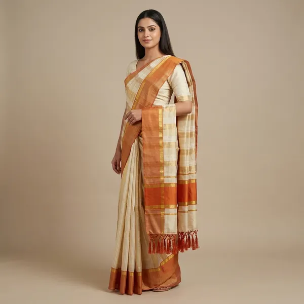 Kerala_Single_Tissue_Set_Mundu_(Mundum_Neriyathum)_Orange_And_Gold_Kerala_