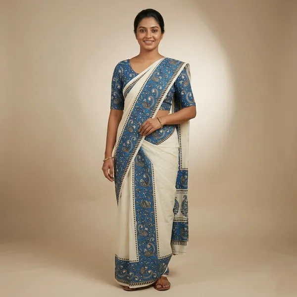 Cotton_Single_Set_Mundu_(Mundum_Neriyathum)_with_Block_Prints_With_Blouse