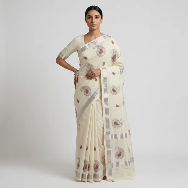 Embellished_Paisley_Design_Saree_Border-Off_White_Cotton_