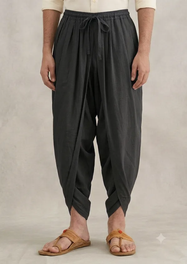 Grey_Cotton_Draped_Dhoti_Pants_For_Men