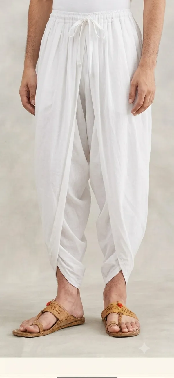 White_Cotton_Draped_Dhoti_Pants_For_Men