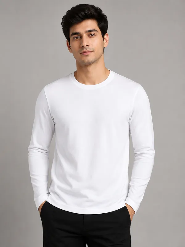 White_Cotton_Regular_Fit_Full_Sleeve_TShirt_For_Men