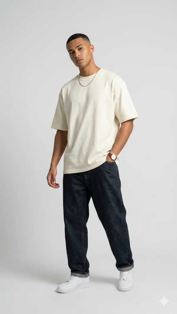 Cream_Cotton_Oversized_Fit_TShirt_For_Men