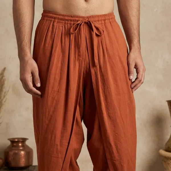 Terracotta_Cotton_Draped_Dhoti_Pants_For_Men