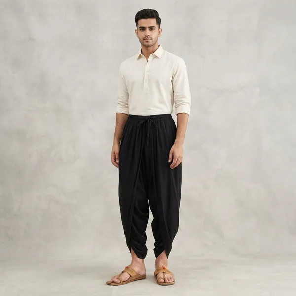 Black_Cotton_Draped_Dhoti_Pants_For_Men