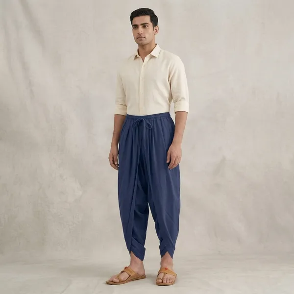 Navy_Blue_Cotton_Draped_Dhoti_Pants_For_Men