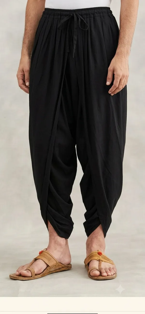 Black_Cotton_Draped_Dhoti_Pants_For_Men