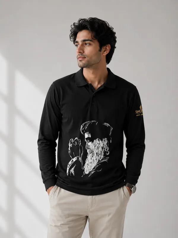 Black_Cotton_Full_Sleeve_Printed_Polo_TShirt_For_Men