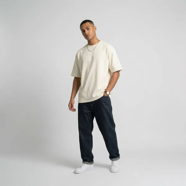 Cream_Cotton_Oversized_Fit_TShirt_For_Men