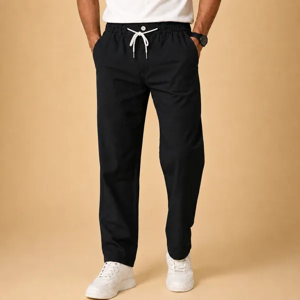 Wild_Woolly_Black_Men's_Linen_Blend_Relaxed_Fit_Track_Pants_|_Breathable_Casual_Pant_with_Elastic_Waist_&_Drawstring