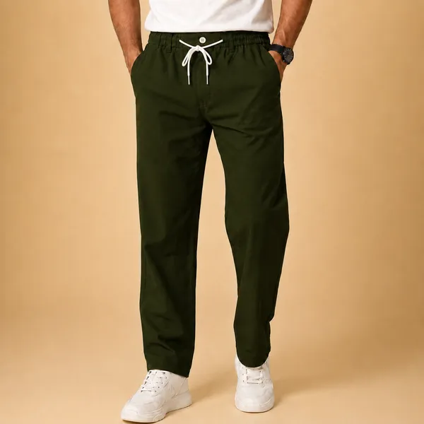 Wild_Woolly_Forest_Green_Men's_Linen_Blend_Relaxed_Fit_Track_Pants_|_Breathable_Casual_Pant_with_Elastic_Waist_&_Drawstring