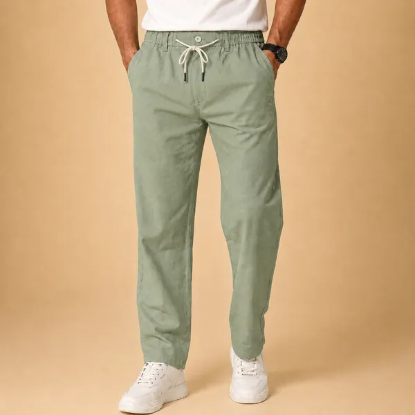 Wild_Woolly_Sage_Green_Men's_Linen_Blend_Relaxed_Fit_Track_Pants_|_Breathable_Casual_Pant_with_Elastic_Waist_&_Drawstring