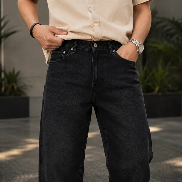 WILD_WOOLLY_Men's_Black_Baggy_Fit_Denim_Jeans_|_Premium_Cotton_Denim_|_Streetwear_Relaxed_Fit_|_Nature_Inspired_Luxury_Denim