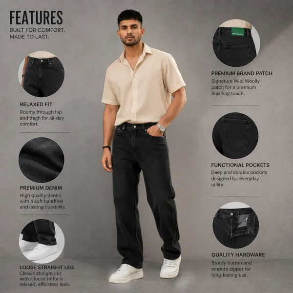 WILD_WOOLLY_Men's_Black_Baggy_Fit_Denim_Jeans_|_Premium_Cotton_Denim_|_Streetwear_Relaxed_Fit_|_Nature_Inspired_Luxury_Denim