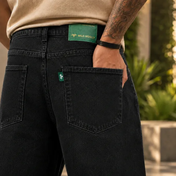 WILD_WOOLLY_Men's_Black_Baggy_Fit_Denim_Jeans_|_Premium_Cotton_Denim_|_Streetwear_Relaxed_Fit_|_Nature_Inspired_Luxury_Denim
