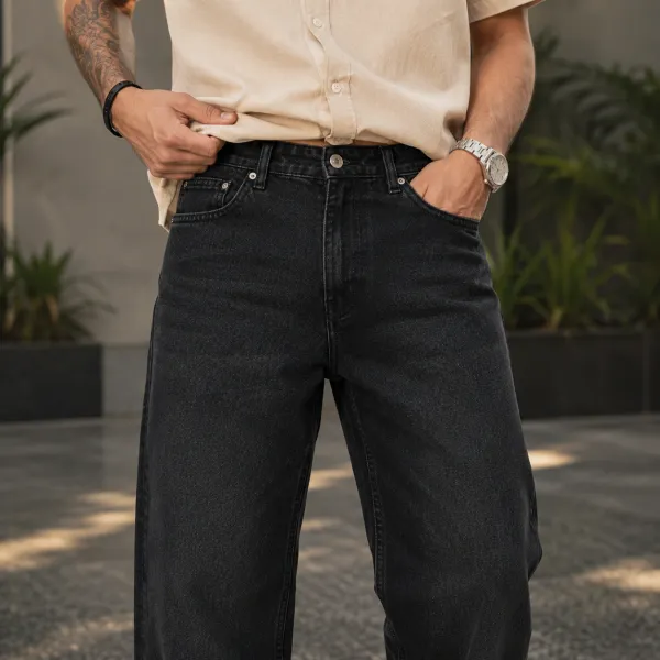 WILD_WOOLLY_Men's_Black_Baggy_Fit_Denim_Jeans_|_Premium_Cotton_Denim_|_Streetwear_Relaxed_Fit_|_Nature_Inspired_Luxury_Denim