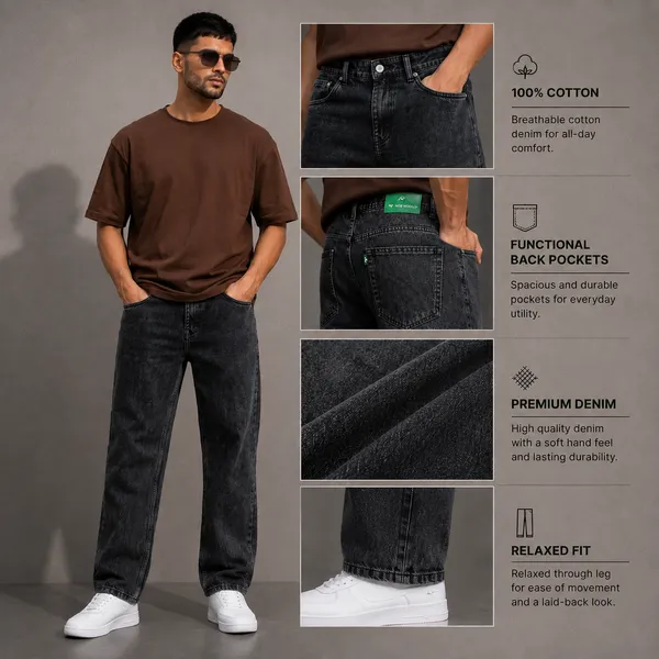 WILD_WOOLLY_Men's_Carbon_Black_Baggy_Fit_Jeans_|_Premium_Cotton_Denim_|_Relaxed_Streetwear_Fit_|_Nature_Inspired_Luxury_Denim