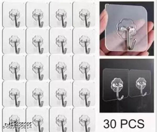 Pvc_Plastic_Transparent_Heavyduty_Adhesive_Wall_Hooks_Pack_Of_30