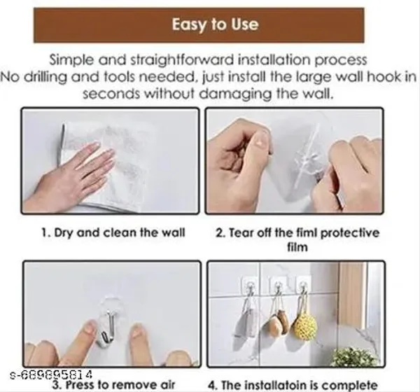 Pvc_Plastic_Transparent_Heavyduty_Adhesive_Wall_Hooks_Pack_Of_30