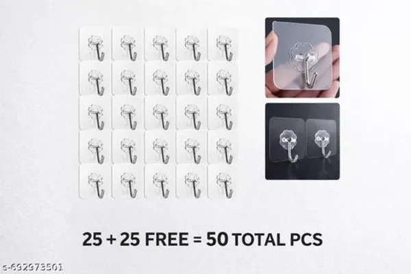 Pvc_Plastic_Transparent_Self_Adhesive_No_Drill_Wall_Hooks_50_Pc