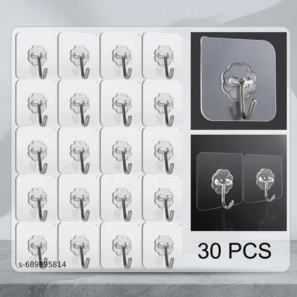 Pvc_Plastic_Transparent_Heavyduty_Adhesive_Wall_Hooks_Pack_Of_30
