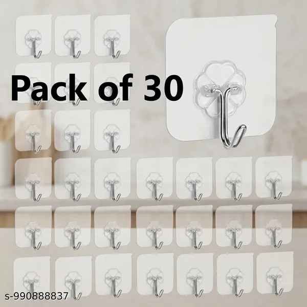 Plastic_Transparent_Waterproof_Adhesive_Wall_Hooks_Pack_Of_30