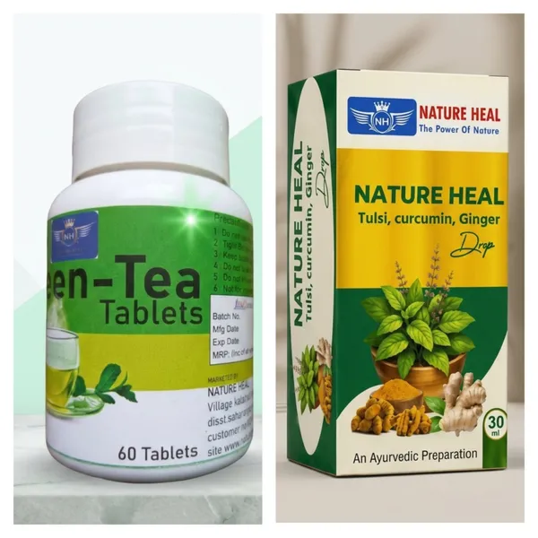 Nature_Heal_Tulsi_Curcumin_Ginger_Drops_And_Green_Tea_Tablet_|_Pack_Of_2