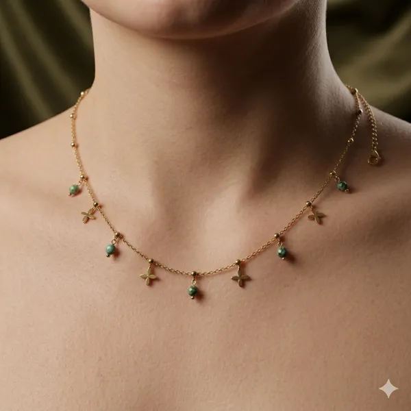 Gold_Toned_Cross_And_Green_Bead_Charm_Necklace