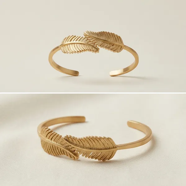 Gold_Tone_Feather_Design_Adjustable_Cuff_Bracelet_For_Women