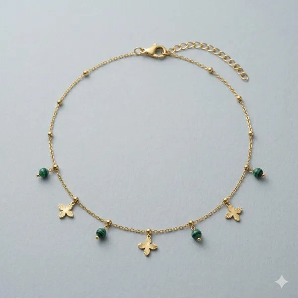 Gold_Toned_Cross_And_Green_Bead_Charm_Necklace