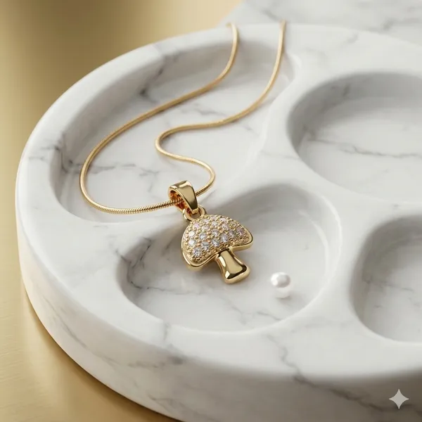 Gold_Steel_Mushroom_Pendant_Necklace_For_Women