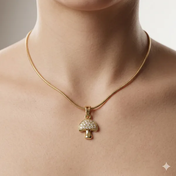 Gold_Steel_Mushroom_Pendant_Necklace_For_Women