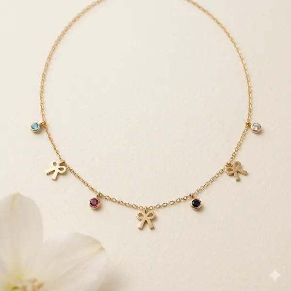 Gold_Tone_Bow_Charm_Necklace_With_Multicolor_Stones