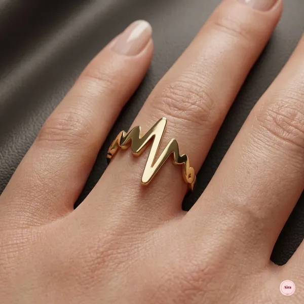 Gold_Tone_Heartbeat_Design_Adjustable_Ring_For_Women