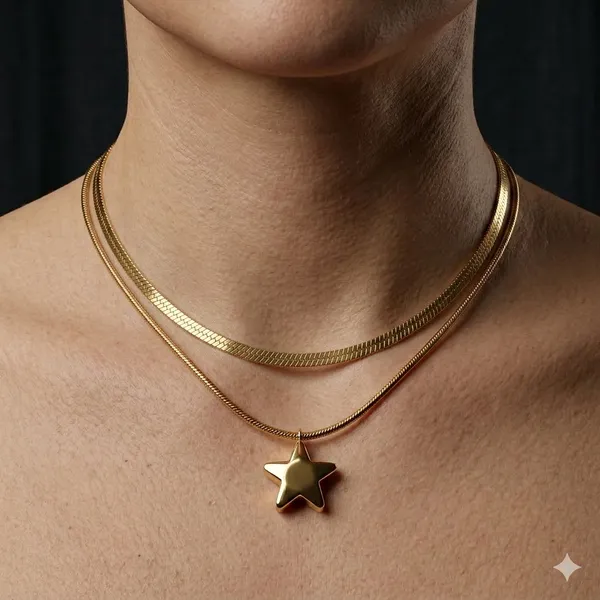 Gold_Toned_Layered_Necklace_Set_With_Star_Pendant