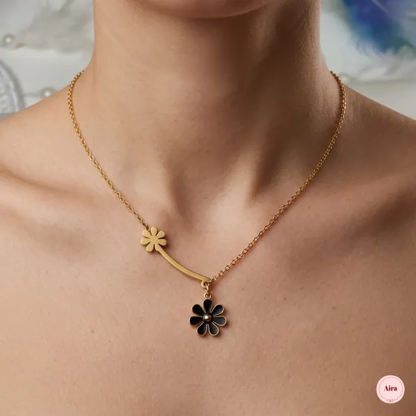 Gold_Tone_Dual_Flower_Pendant_Necklace_For_Women
